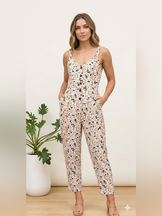 Lush Pants - LUSH Sleeveless Printed Jumpsuit with Hidden Back Zipper Closure